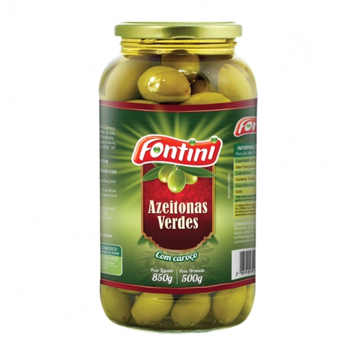 AZEITONA VERDE COM CAROÇO FONTINI VIDRO 12 UNI. 500GRS