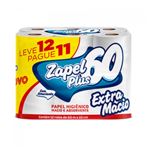 Papel Higiênico Zapel - 12 und. de 60 metros