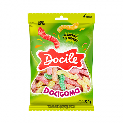 BALA DOCIGOMA MINHOCAS AZEDINHAS DOCILE 220 GR