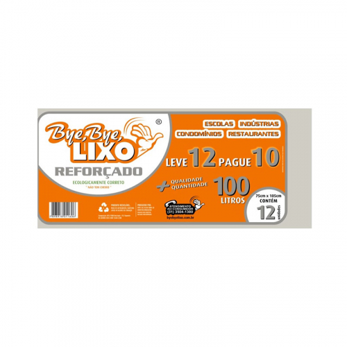 Saco de Lixo Reforçado 100lt Bye Bye 10 uni.