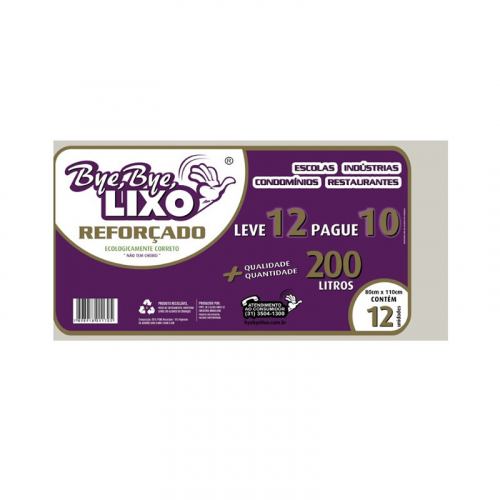 Saco de Lixo Reforçado 200lt Bye Bye 10 uni.