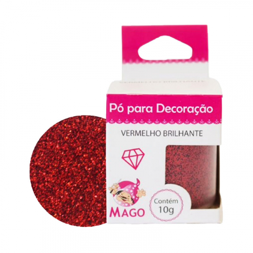 PÓ PARA DECORAÇÃO VERMELHO BRILHANTE MAGO 10 GR