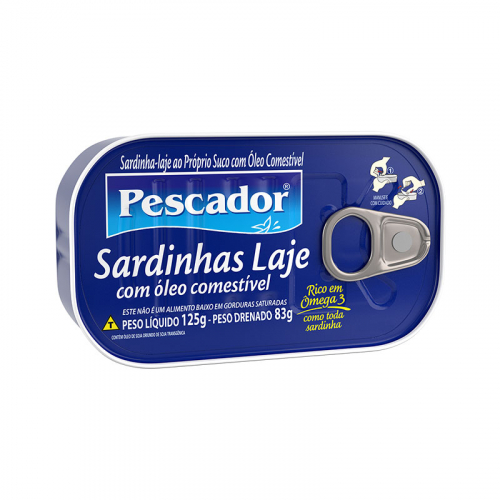 SARDINHA LAJE COM ÓLEO COMESTÍVEL PESCADOR LATA 125 GR