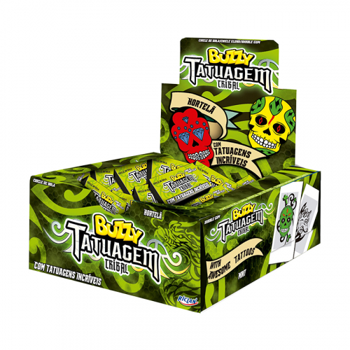 CHICLETE BUZZY TATTOO HORTELÃ 100 UNIDADE