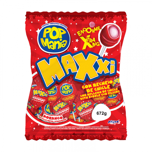 PIRULITO POP MANIA MAXXI MORANGO 672 GR