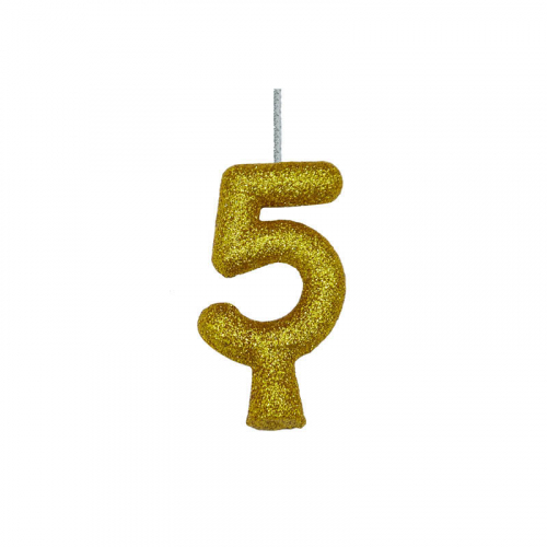 VELA ANIVERSÁRIA PURO GLITTER DOURADA N° 5 - 1 UNIDADE