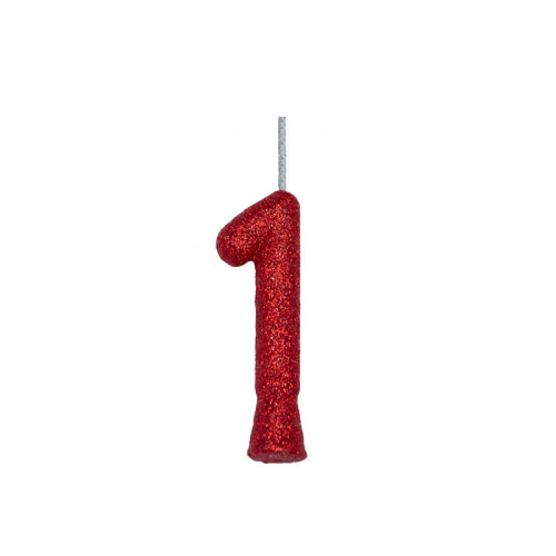 VELA ANIVERSÁRIO PURO GLITTER VERMELHA N° 1 - 1 UNIDADE