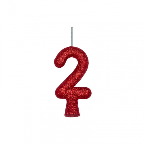 VELA ANIVERSÁRIO PURO GLITTER VERMELHA N° 2 - 1 UNIDADE