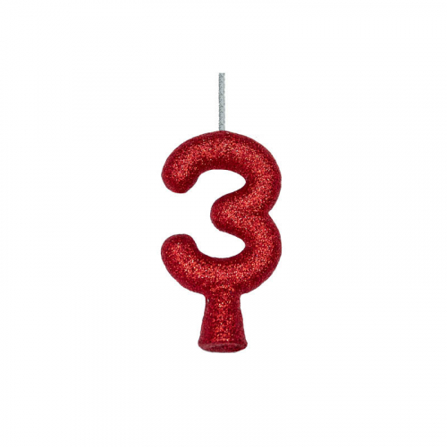 VELA ANIVERSÁRIO PURO GLITTER VERMELHA N° 3 - 1 UNIDADE
