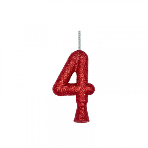 VELA ANIVERSÁRIO PURO GLITTER VERMELHA N° 4 - 1 UNIDADE