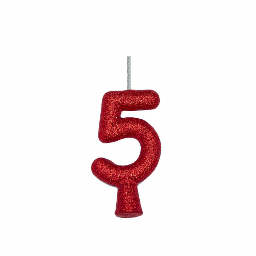 VELA ANIVERSÁRIO PURO GLITTER VERMELHA N° 5 - 1 UNIDADE
