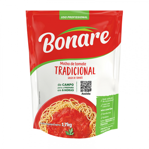 MOLHO TOMATE TRADICIONAL BONARE POUCH 1,7 KG
