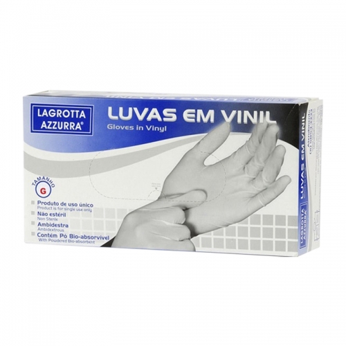 LUVA DE VINIL DESCARTÁVEL  SEM PÓ GRANDE 100 UN