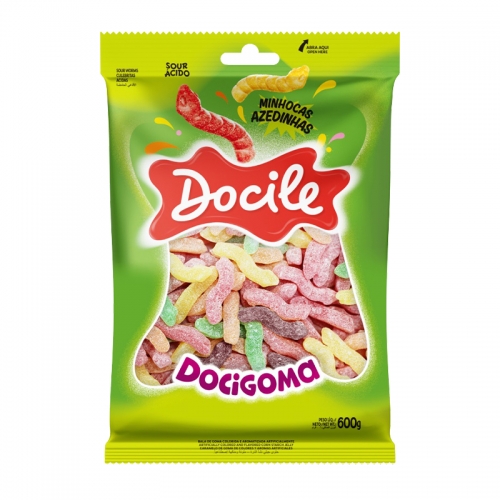 BALA DOCIGOMA MINHOCAS CÍTRICO DOCILE 600GR