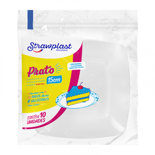 PRATO ACRÍLICO QUADRADO BRANCO 15 CM 10UNIDADE