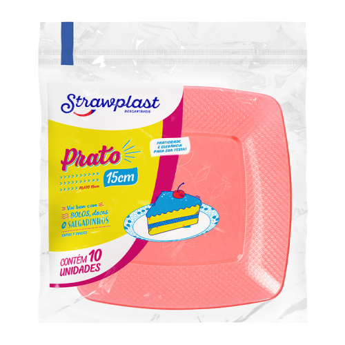 PRATO ACRÍLICO QUADRADO ROSA 15 CM 10 UNIDADE