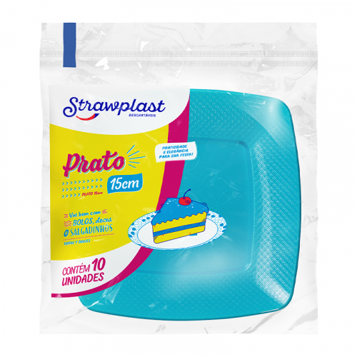 PRATO ACRÍLICO QUADRADO AZUL 15 CM 10 UNIDADE