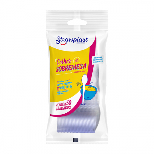 COLHER SOBREMESA CRISTAL STRAWPLAST 50 UNIDADE