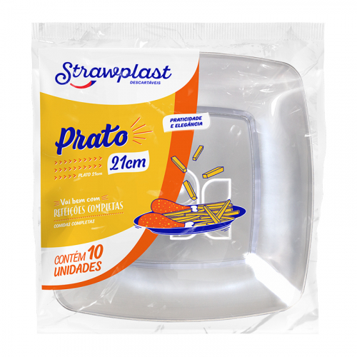 PRATO ACRÍLICO QUADRADO CRISTAL 21 CM 10UNIDADE