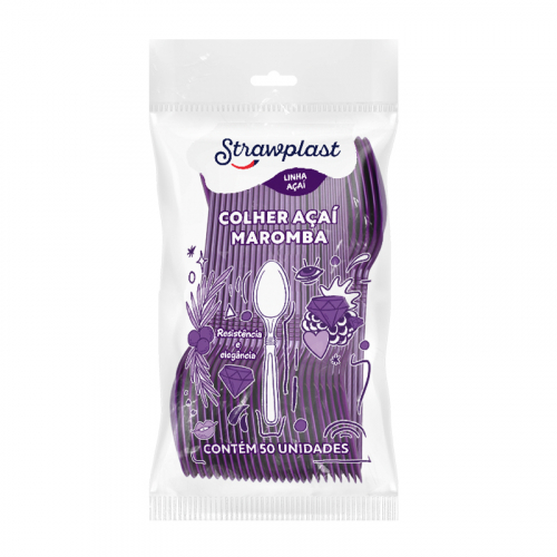 COLHER P/AÇAI ROXA STRAWPLAST 50 UNIDADE