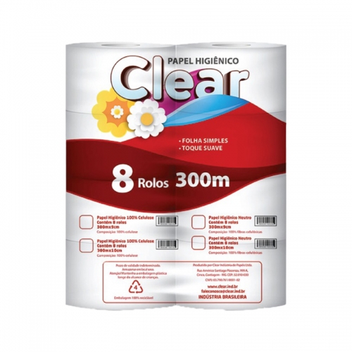 PAPEL HIGIÊNICO CLEAR 300 METROS 8 UND