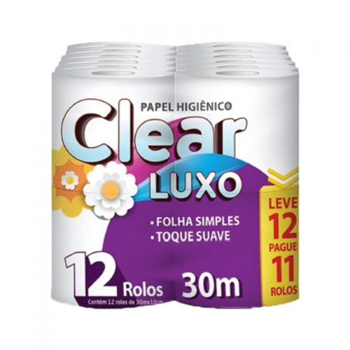 PAPEL HIGIÊNICO CLEAR LUXO 30 METROS 12 UND