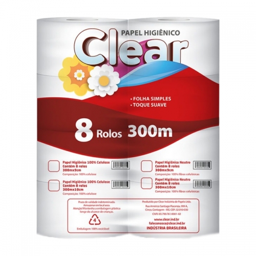 PAPEL HIGIÊNICO CLEAR NEUTRO 300 MT 8 UNIDADE