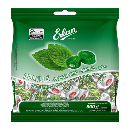 BALA RECHEADA HORTELÃ ERLAN 500 GR