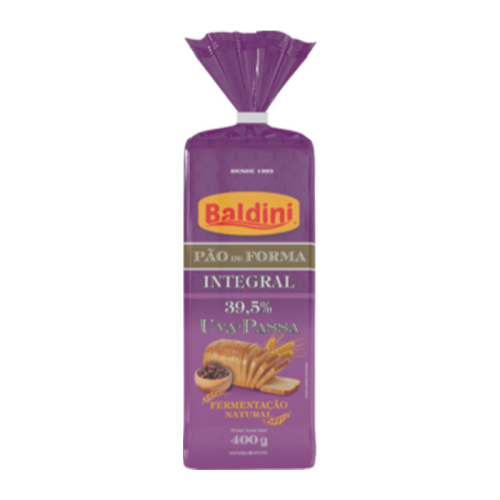 PÃO INTEGRAL COM UVA PASSAS BALDINI 8/400G
