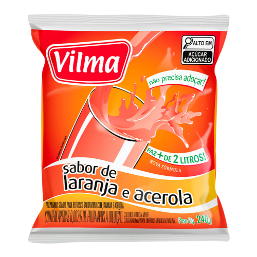 Refresco Vilma Sabor Laranja c/ Acerola - Fardo 12 uni. de 240grs