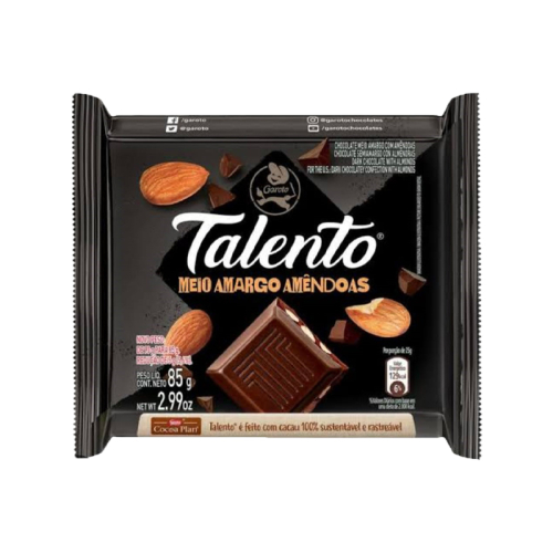 CHOC TALENTO M/AMARGO AMENDOAS 12/85 GR