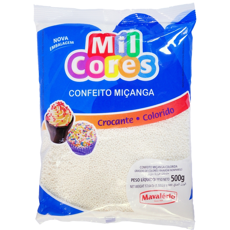 Confeito Miçanga Branca Mavalério - 500 grs