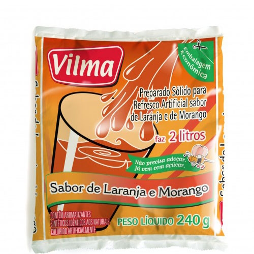 Refresco Vilma Sabor Laranja e Morango - Fardo 12 uni. de 240grs