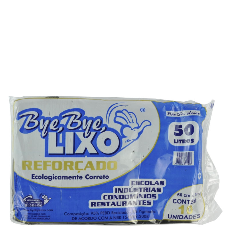 Saco de Lixo Reforçado 50lt Bye Bye 10 uni.