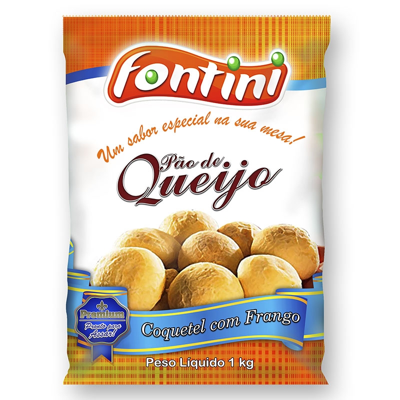 Pão de Queijo Fontini Coquetel Recheado Frango com 10 pacotes de 1kg.
