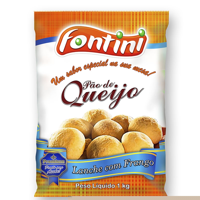Pão de Queijo Lanche Recheado com Frango Fontini com 10 pacotes de 1 kg.