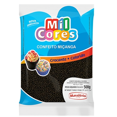 Confeito Miçanga Preta Mavalério - 500 grs