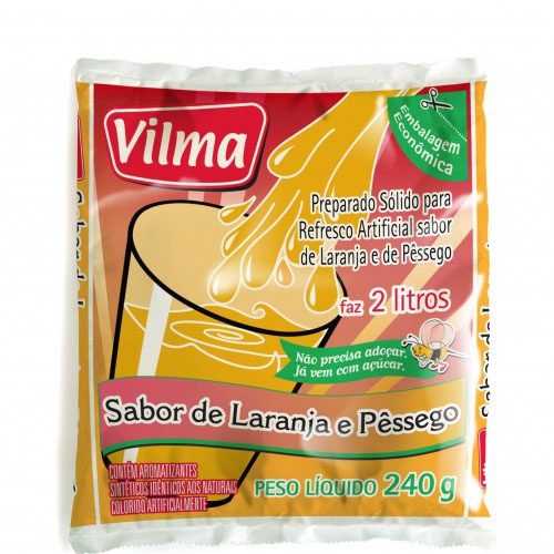 Refresco Vilma Sabor Laranja e Pêssego - Fardo 12 uni. de 240grs